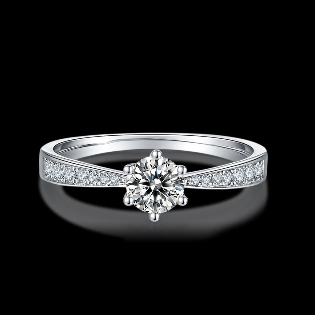 Micro-Pavé Moissanite Solitaire Ring in 925 Sterling Silver with White Gold Plating -0.5 ct