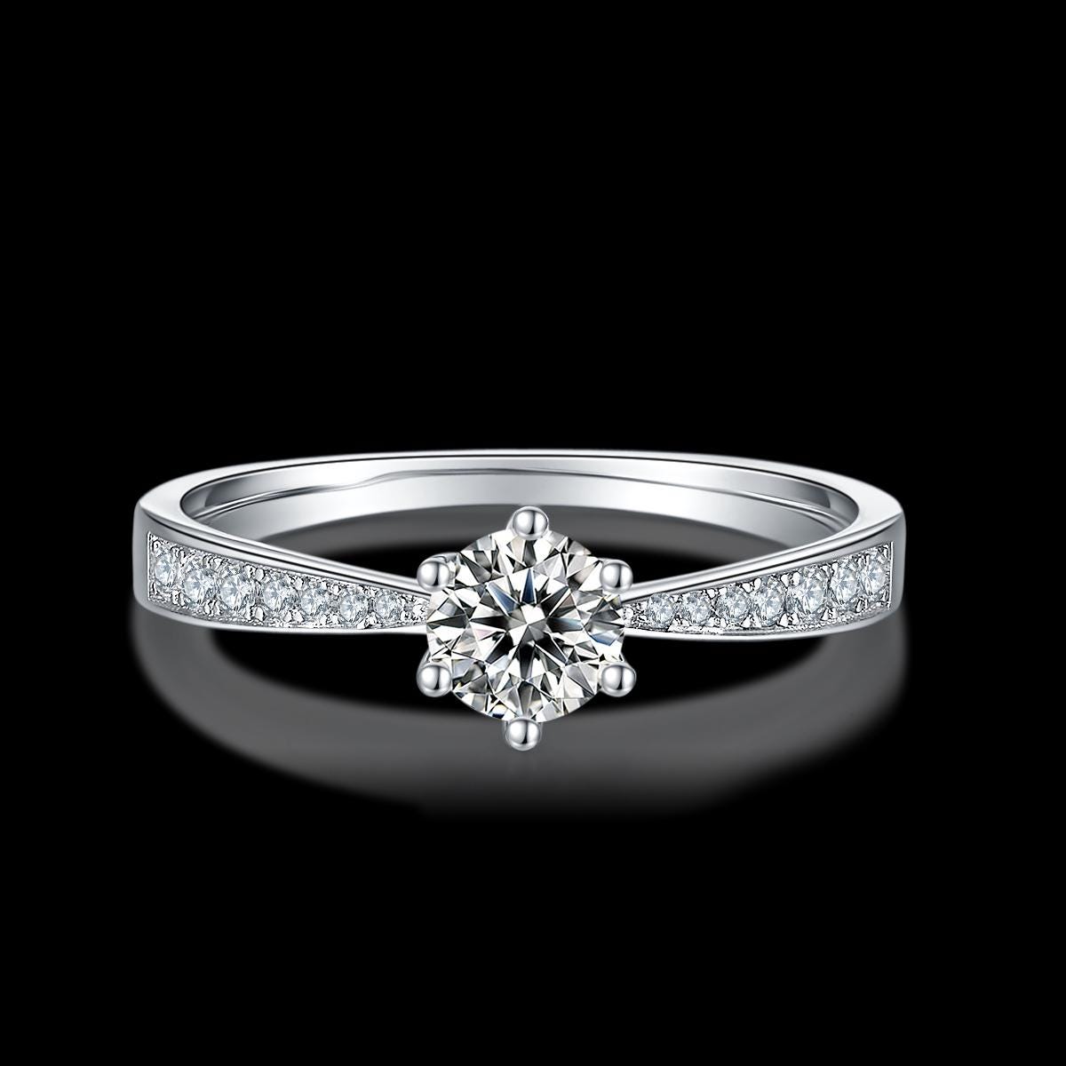 Micro-Pavé Moissanite Solitaire Ring in 925 Sterling Silver with White Gold Plating -0.5 ct