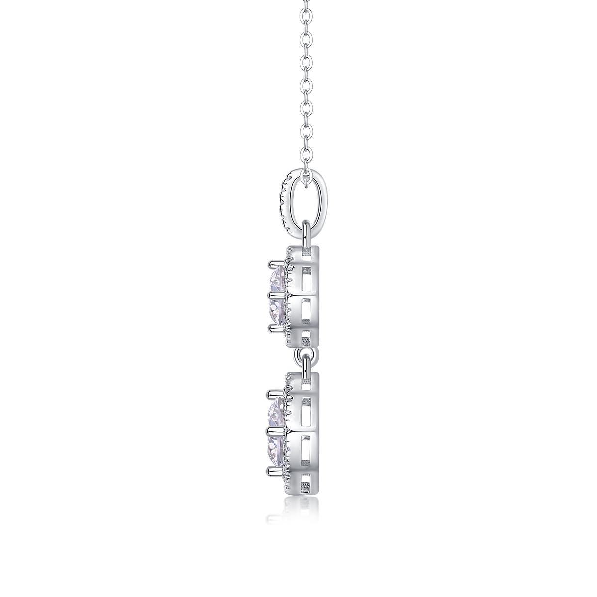 Moissanite Geometric Drop Pendant - Sterling Silver, White Gold Finish