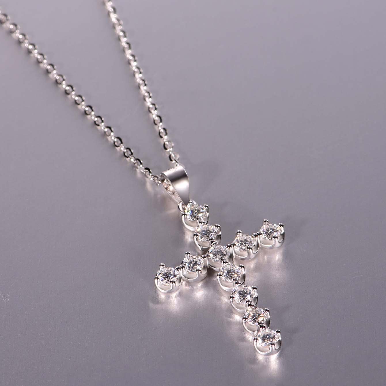 Floral Moissanite Cross Pendant - Sterling Silver Necklace