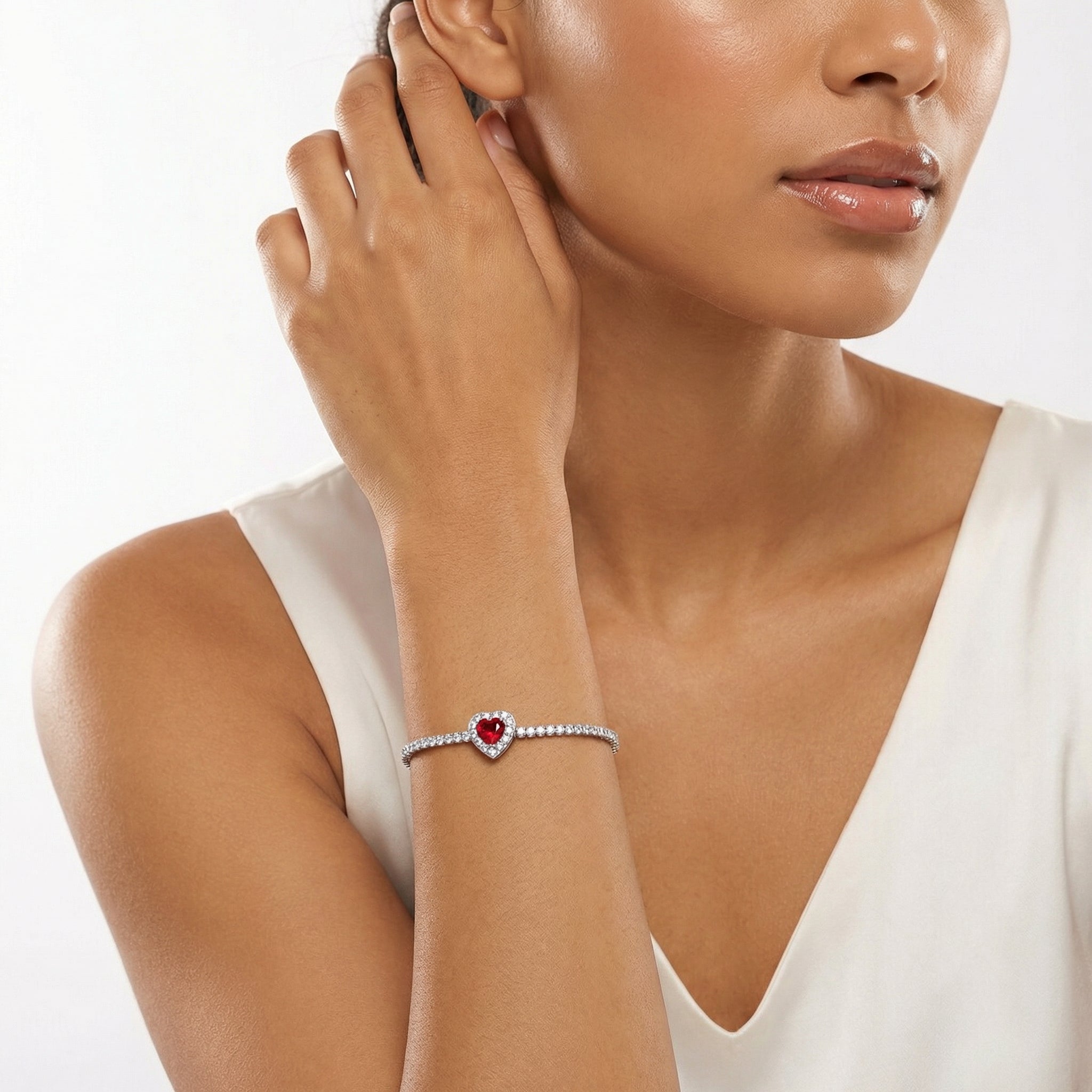 Heart Accent Gemstone Tennis Bracelet