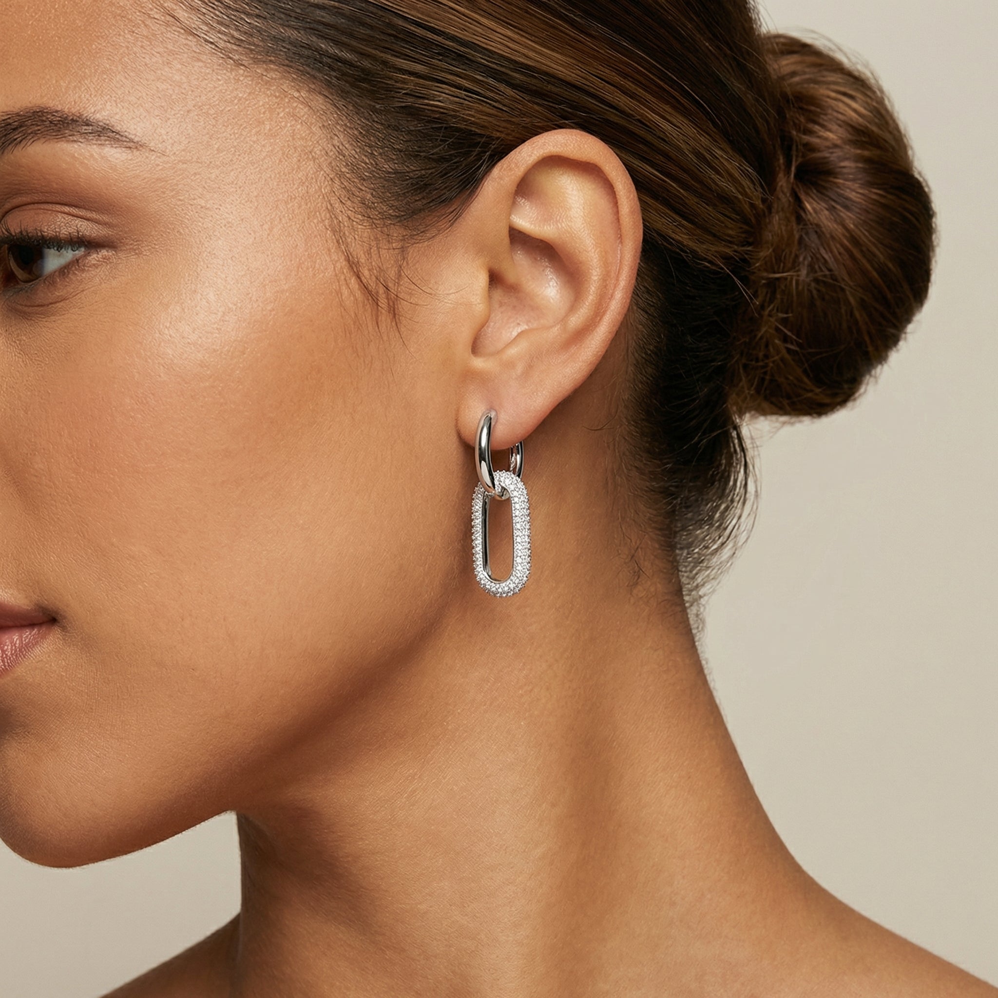 Elongated Pavé Oval Hoop Earrings