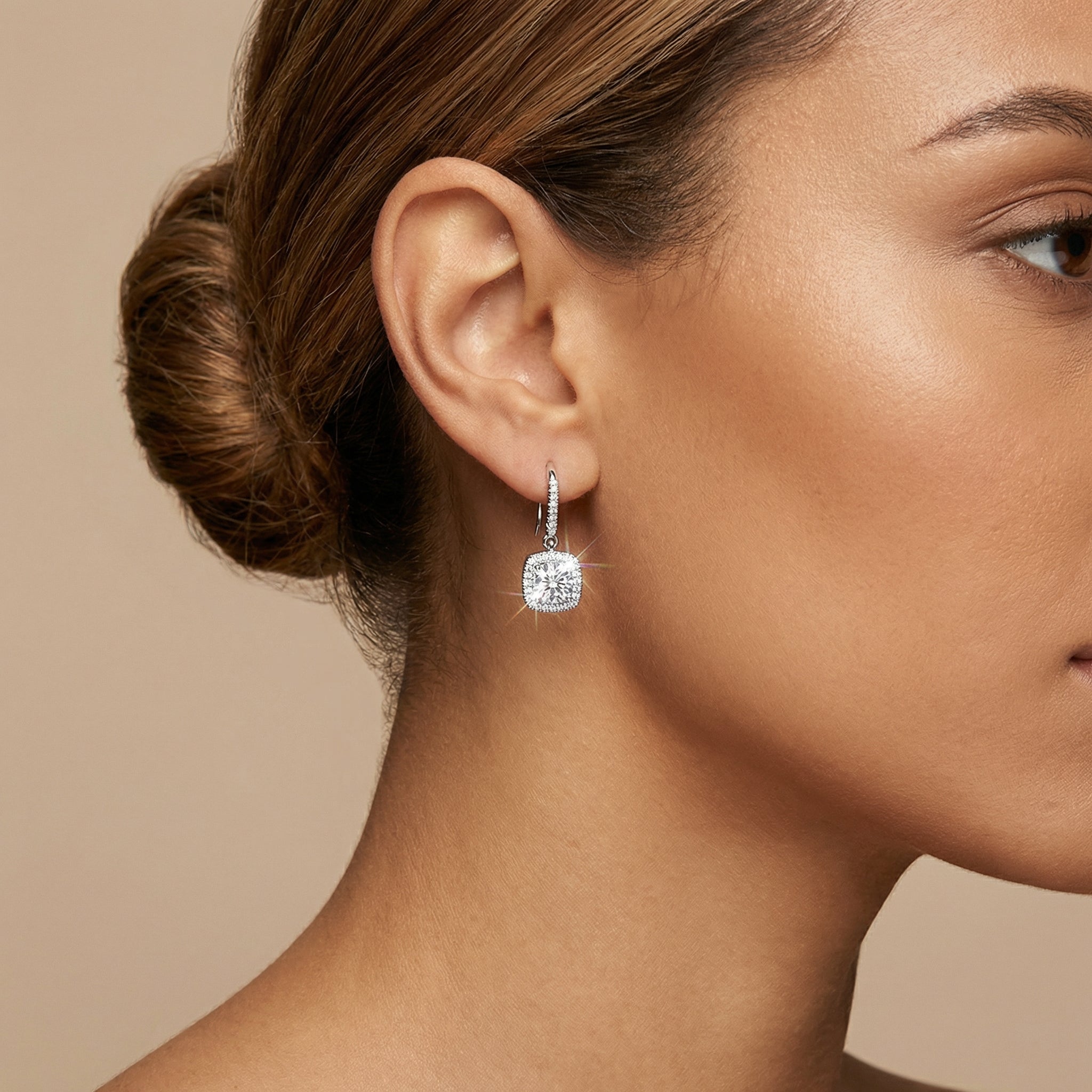 Cushion Halo Moissanite Drop Earrings