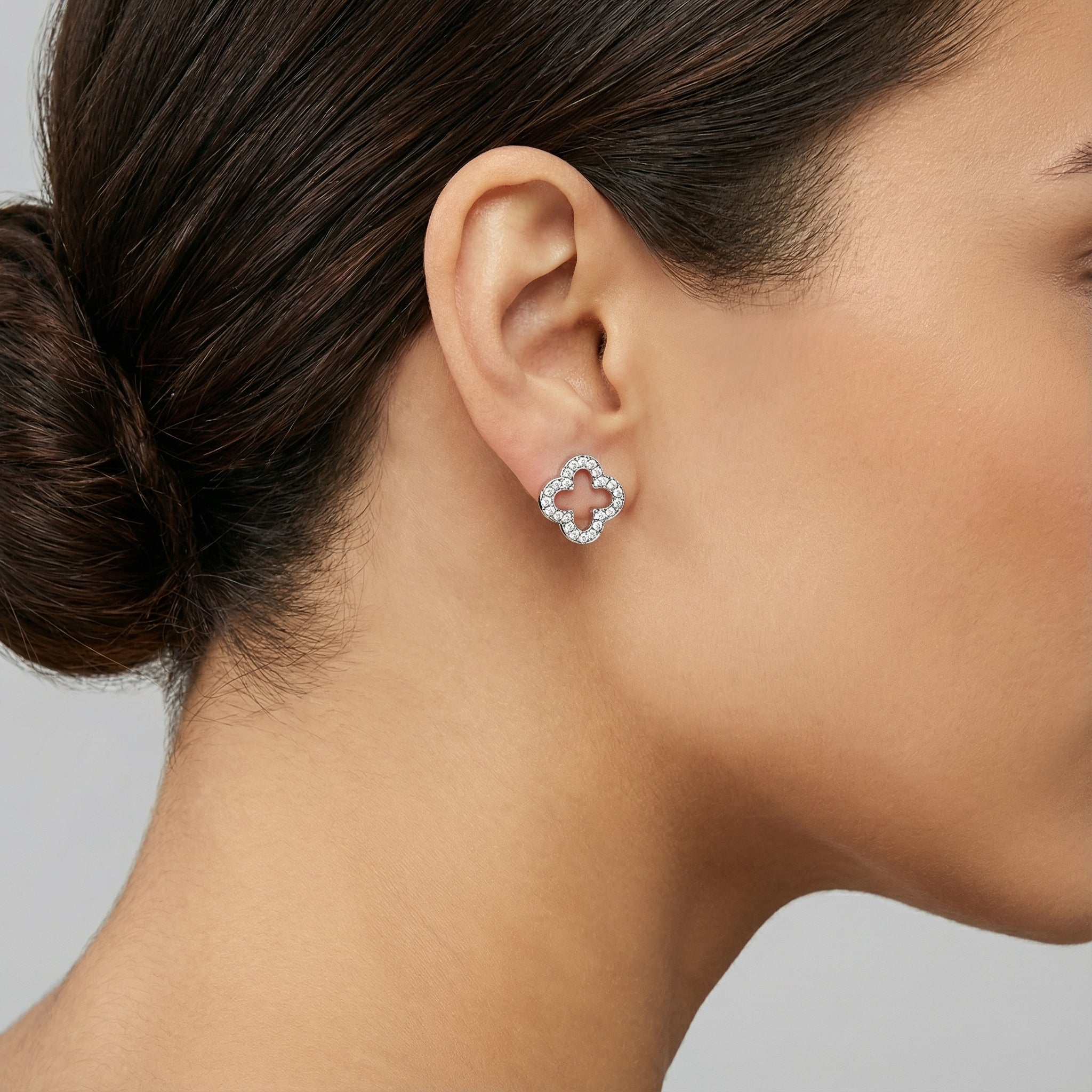 Four‑Leaf Clover Moissanite Stud Earrings