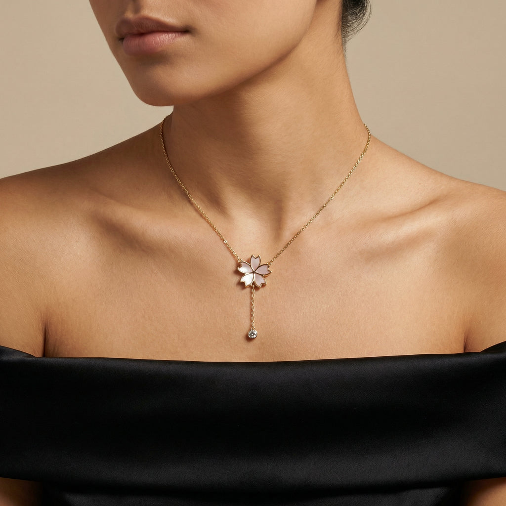 Cherry Blossom Mother of Pearl Drop Necklace