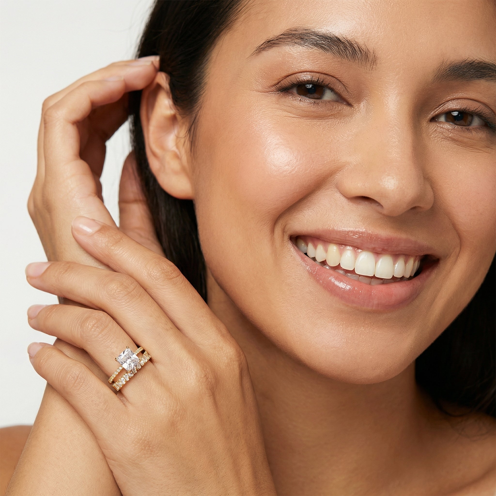 Radiant Cut Moissanite Bridal Ring Set