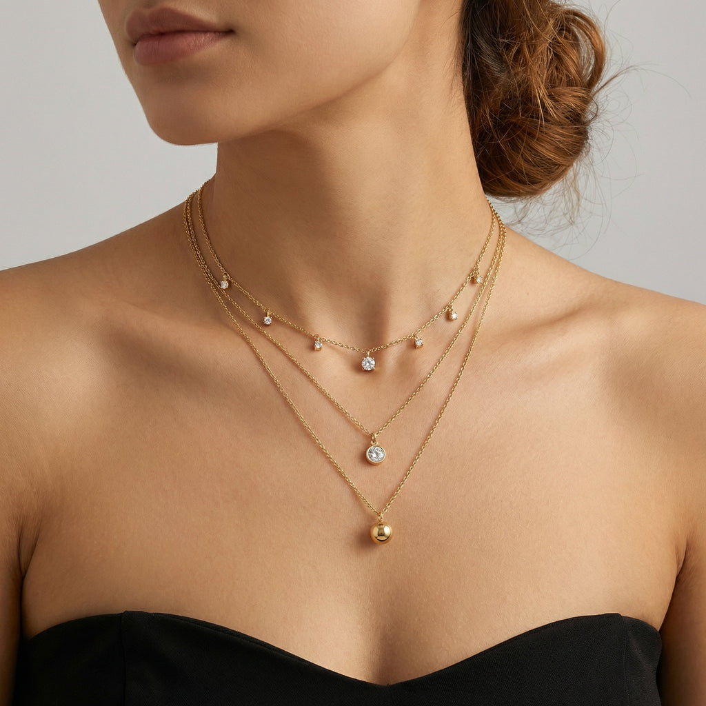 Celestial Layered Moissanite Necklace Trio