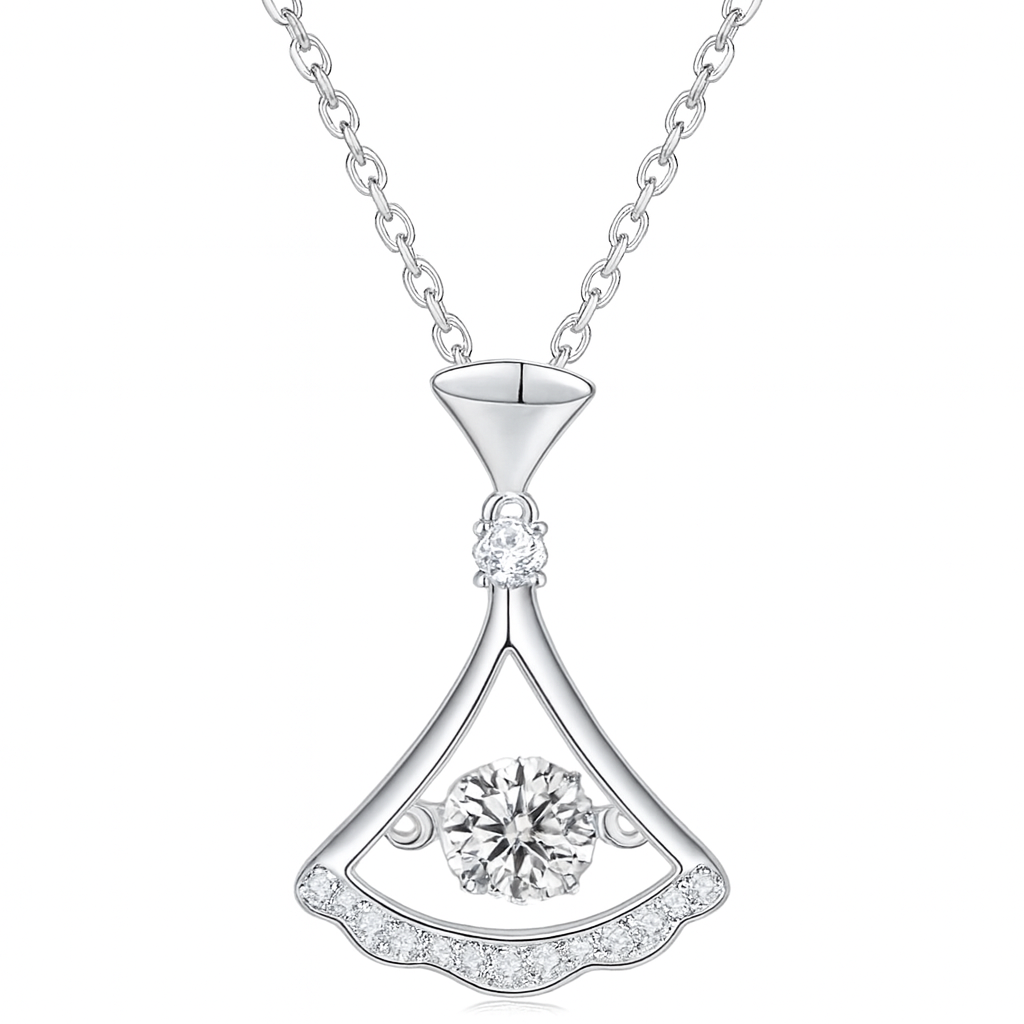 Skirt Dance Moissanite Necklace in 925 Sterling Silver with White Gold Plating - 0.5 ct