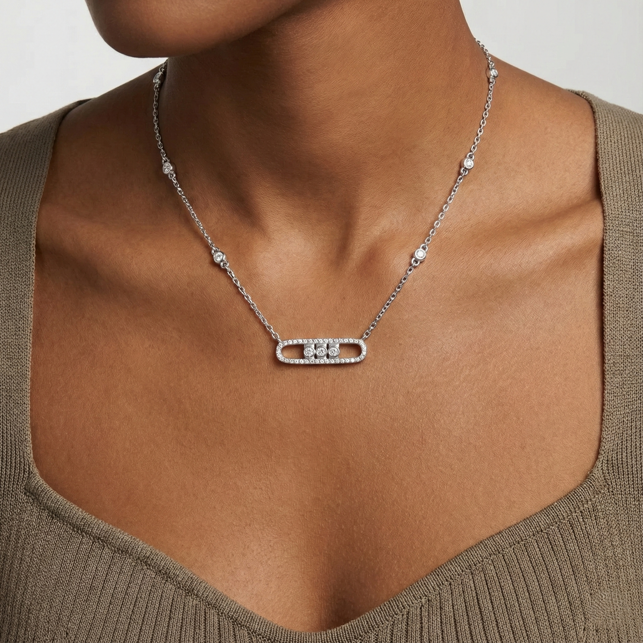 Dynamic Bar Moissanite Necklace in 925 Sterling Silver with White Gold Plating – 0.36 ct