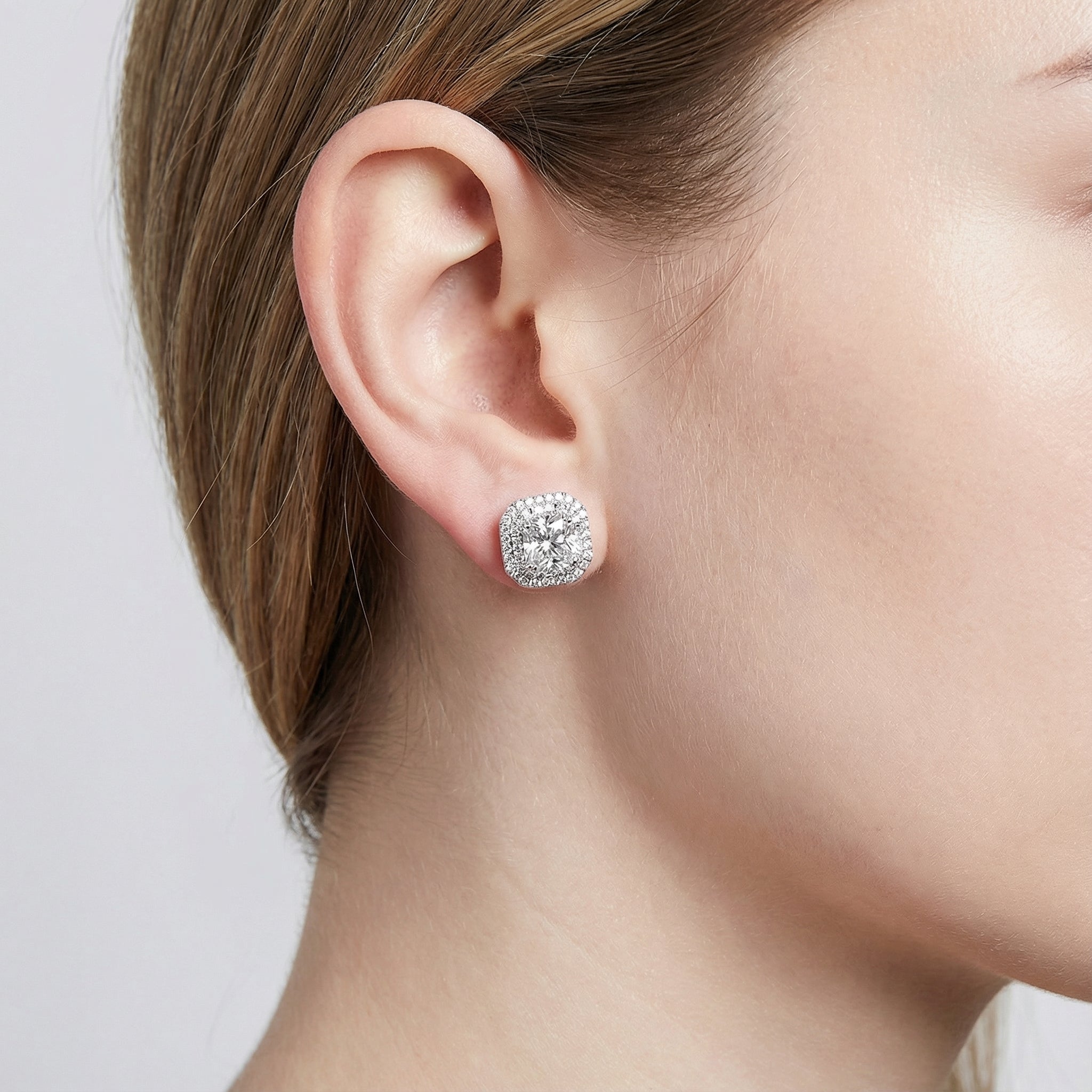 Cushion Cut Double Halo Moissanite Stud Earrings