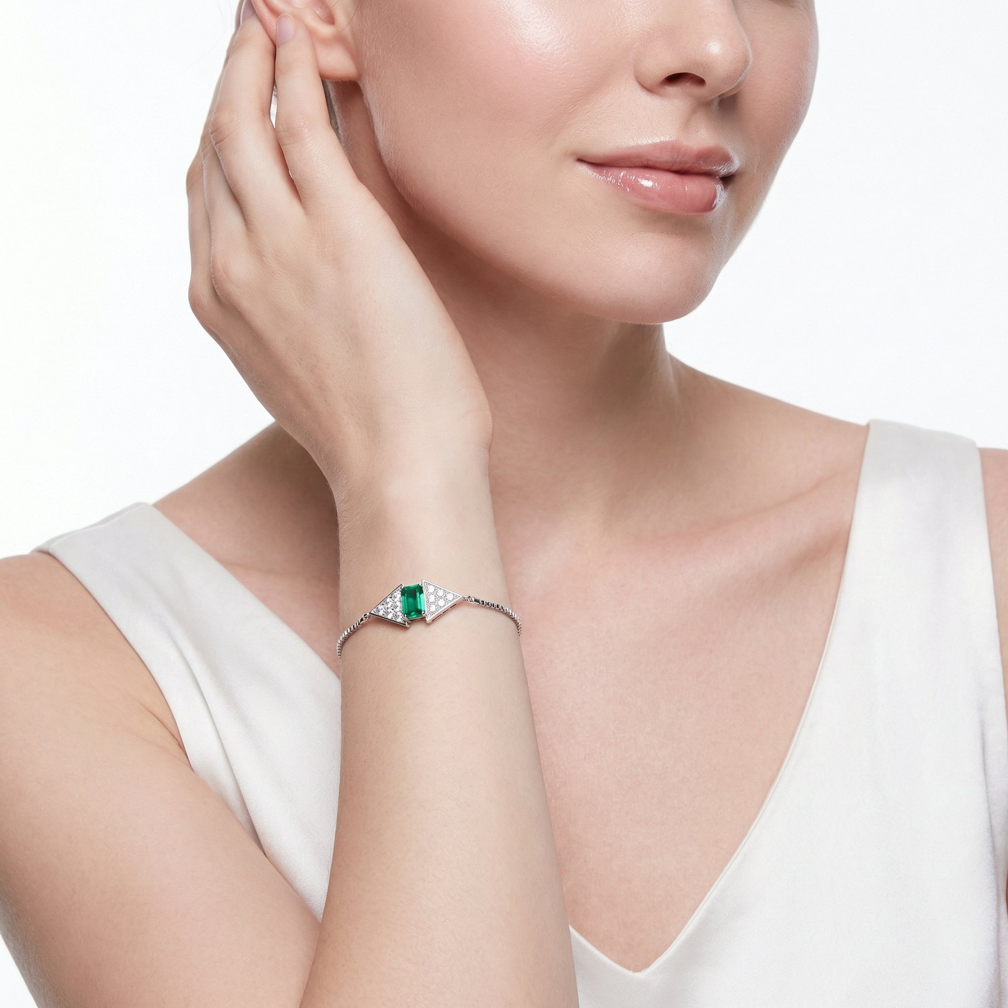 Emerald Cut Gemstone Adjustable Bracelet