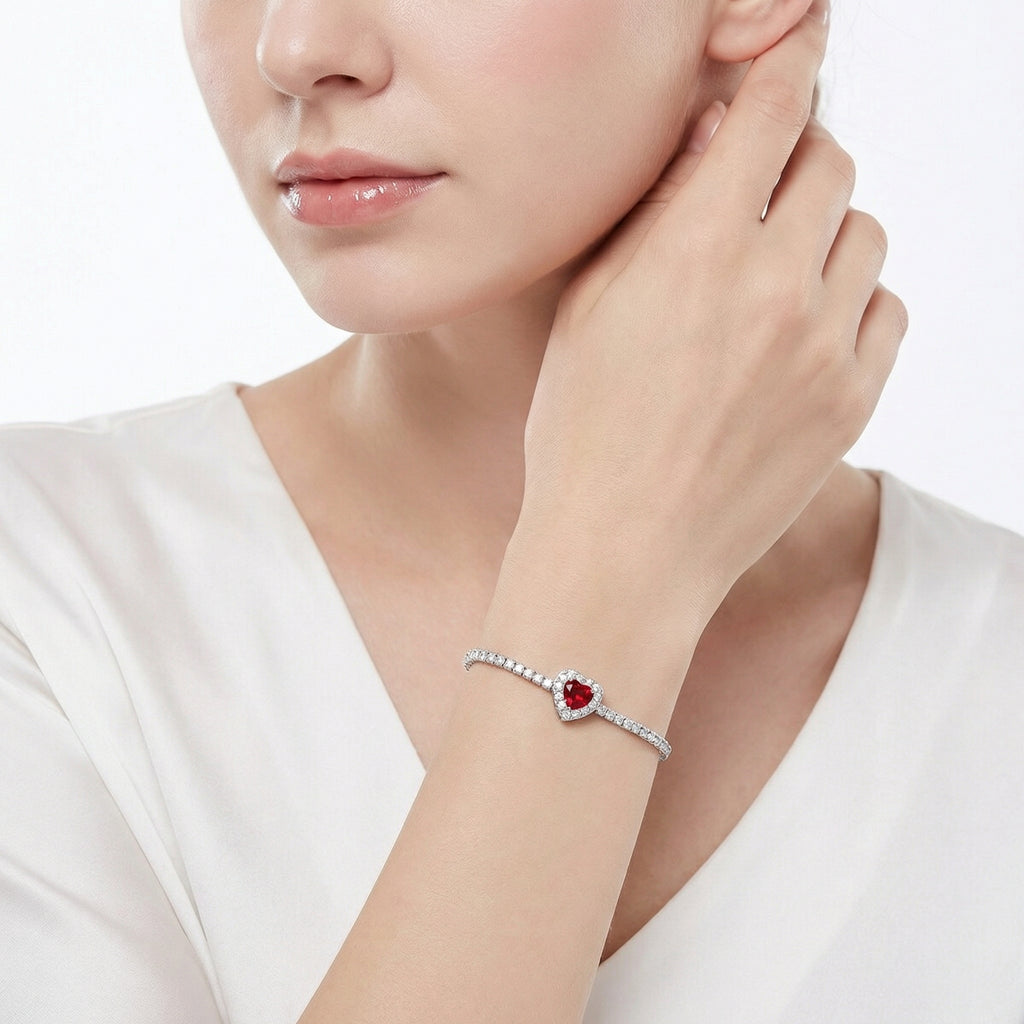 Heart Accent Gemstone Tennis Bracelet