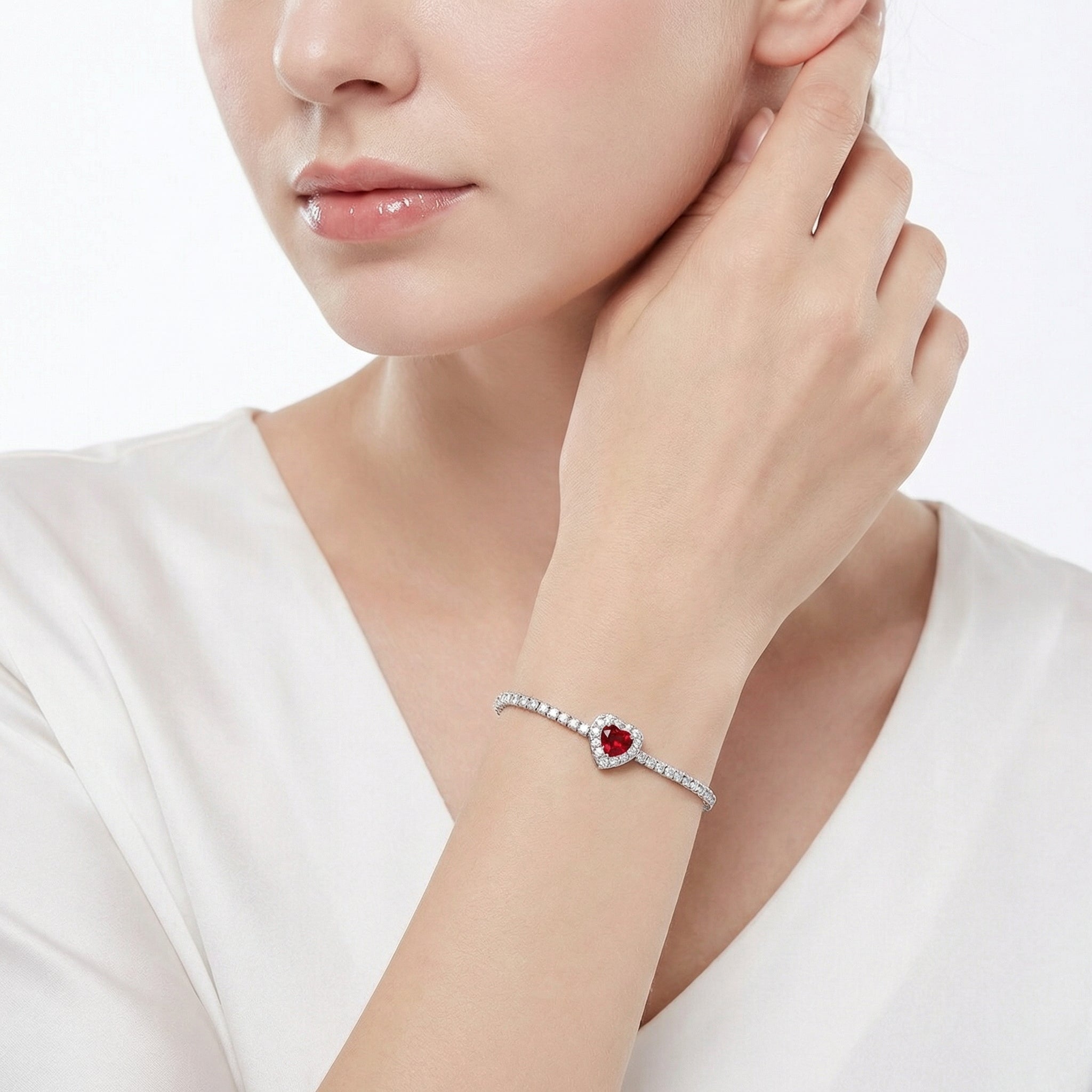 Heart Accent Gemstone Tennis Bracelet