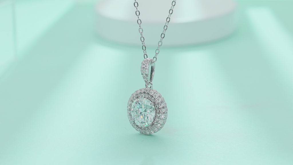 Classic Station Halo Moissanite Pendant Necklace