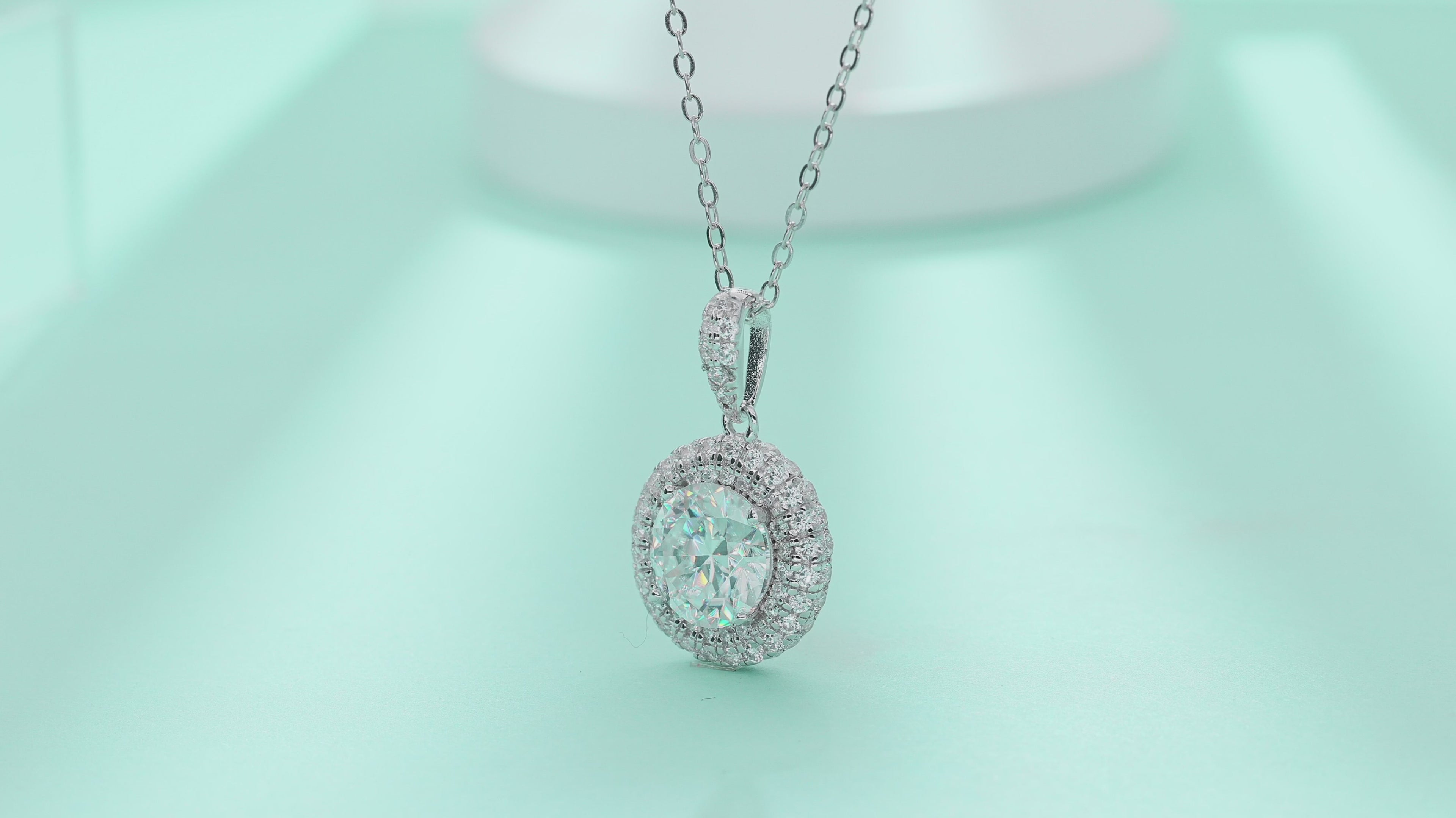 Classic Station Halo Moissanite Pendant Necklace