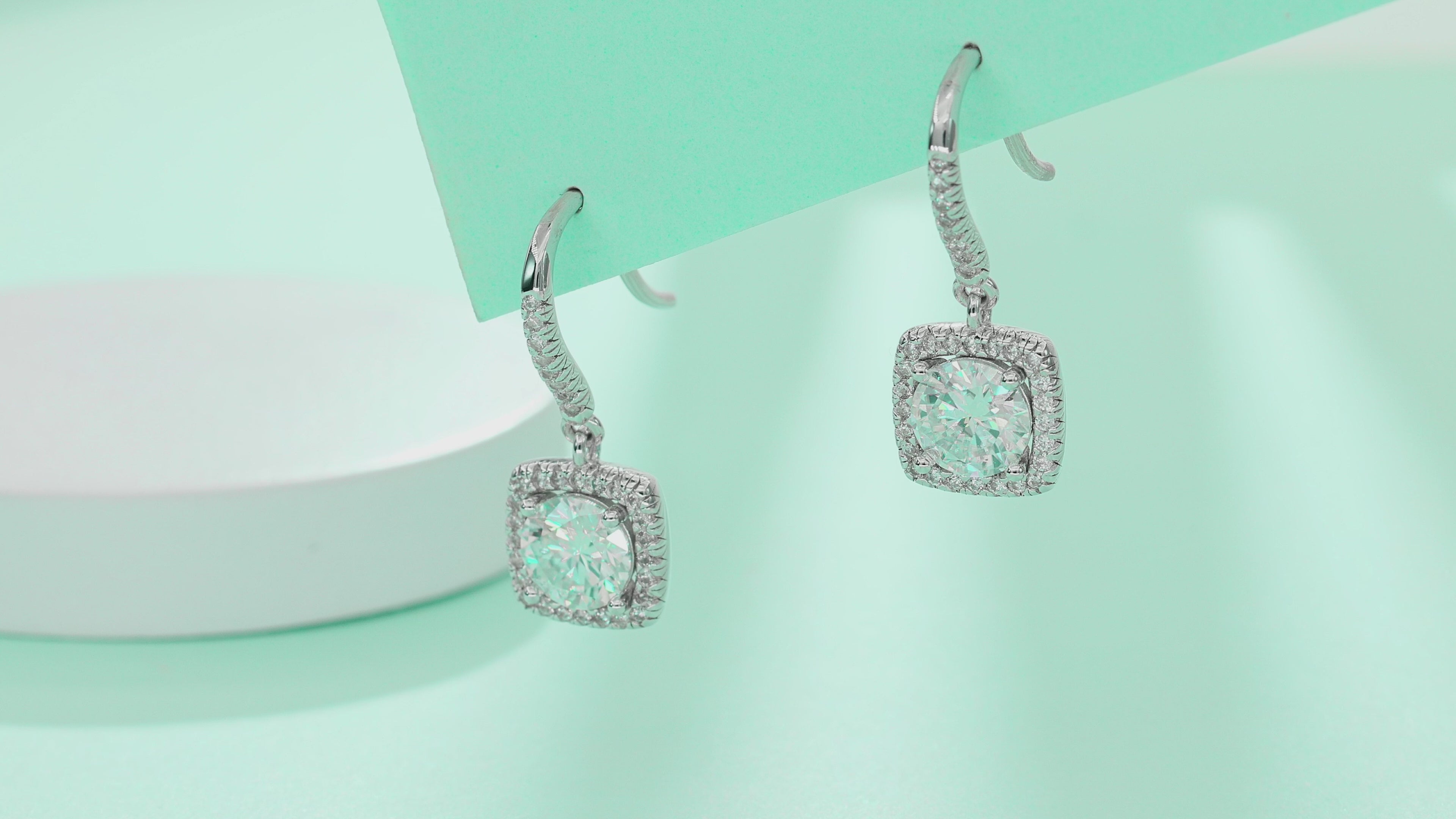Cushion Halo Moissanite Drop Earrings