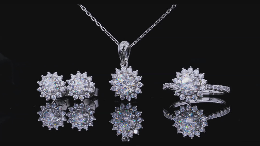 Sunburst Halo Moissanite Jewelry Set