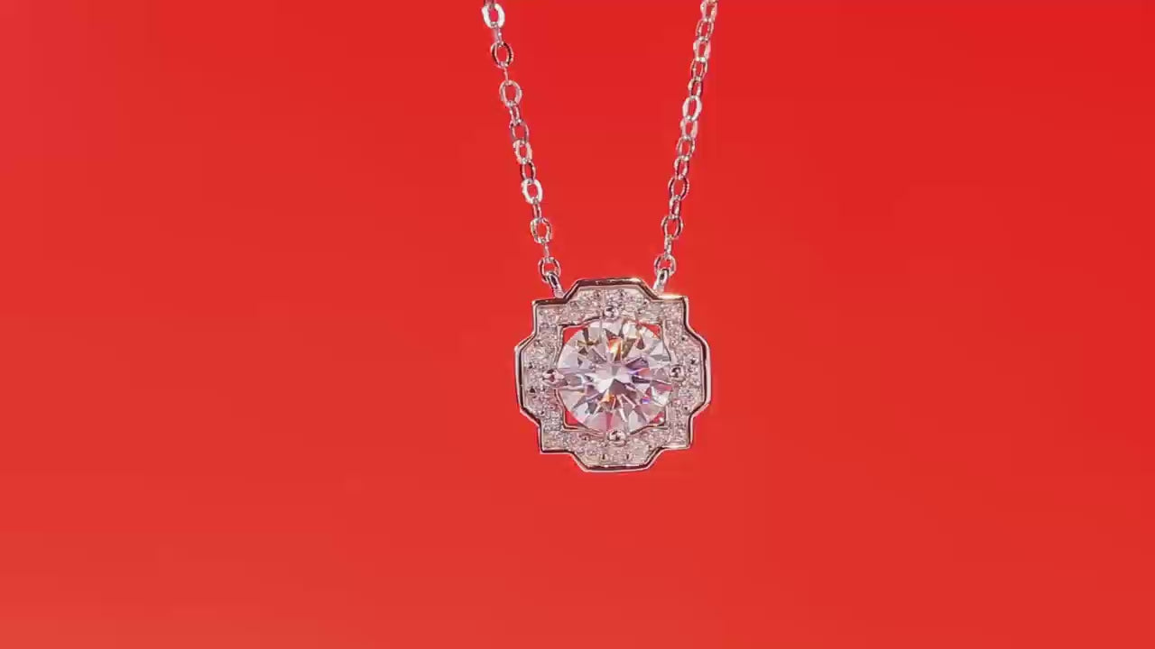 Geometric Halo Moissanite Pendant Necklace